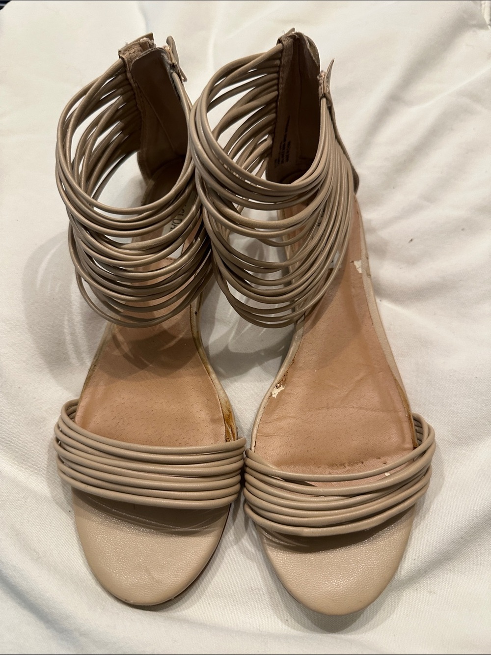 Kelsi Dagger Neutral Beige Multi-Strap Ankle Cuff Flat Sandals